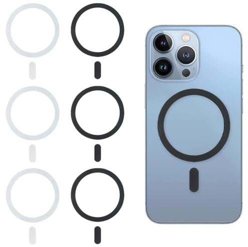 HAMKU 6 Piezas Anillo Mag-safe Adhesivo Universales para Fundas de Teléfonos, Compatible con Accesorios de Carga Inalámbrica, para iPhone, Samsung Galaxy y Otros Smartphones, Negro y Blanco