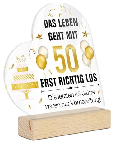 Putuo Decor Acryl Herzform Schild 3mm, Geburtstag Dekoration 50 Jahre, Jubiläum Wanddekoration, Partydeko für Männer und Frauen, Gold-Weiß Design, Geburtstagsgeschenk
