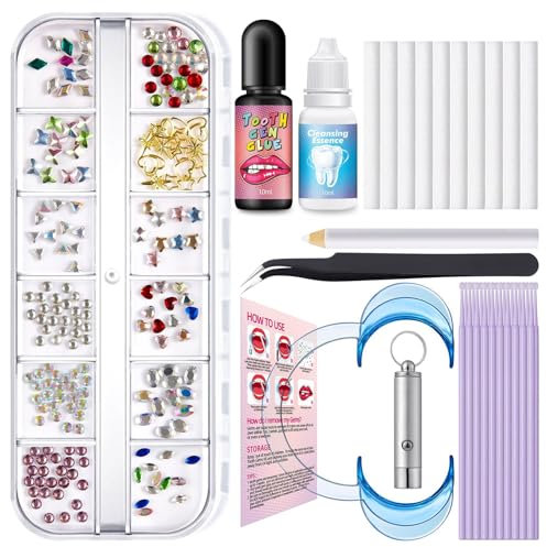 DIY Zahn-Edelstein-Set – 204 Kristallzähnen-Dekorationen für Frauen, Diamant-Zahnschmuck für glitzernde Zähne, Starter-Set für Zahndekoration