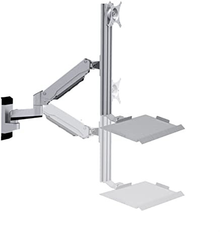 FBANULPEX Monitor Stand ，Monitor Arm Desk Mount Monitor Mount Wall Mount Monitor Bracket Arm, Wall Mount Lift Workstation with Foldable Keyboard Tray,(Silver,A)