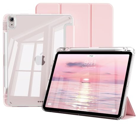 JKSML Transparente Hülle für iPad Air 11 Zoll M3/M2 (2025/2024) & iPad Air 5./4. Gen 10.9 Zoll (2022/2020) mit Stifthalter – Unterstützt Pencil 2. Gen Aufladung, Auto-Schlaf/Weck (Rosa)