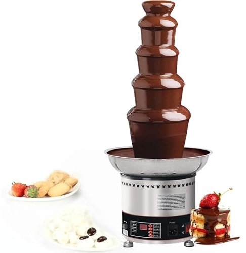 YXFAZPP Chocolate Fountain, 4/5/6/7 Tier Electric Chocolate Fountain, Stainless Steel Fondue Waterfall Melter with Temperature Control for Parties, Restaurants, Weddings (7Layers)