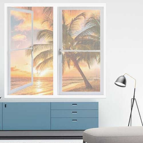 Mosquitera Ventana Enrollable 115 x 115 cm sin Taladrar Cortina de Ventana Magnética Transpirable y Anti-Mosquitos para Sala de Estar Dormitorio Balcón, Blanco
