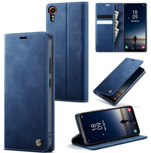 owlhold Handyhülle für Samsung Galaxy Xcover 7 hülle Xcover7 klapphülle Premium PU RFID Lederhülle Faltbare Handytasche Schutzhülle Kartenfach Standfunktion hülle Samsung Galaxy Xcover 7 5G - Blau