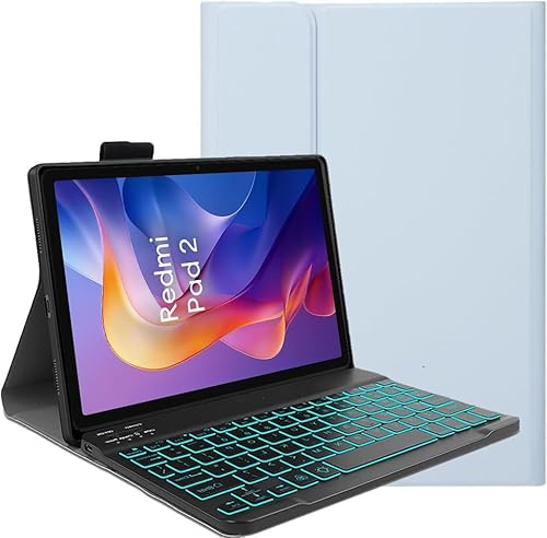 YHFZR Teclado Funda para Xiaomi Redmi Pad 2 Tablet 11 Pulgada, [Español Ñ] 7 Colores Desmontable Teclado Wireless Keyboard Case, Azul