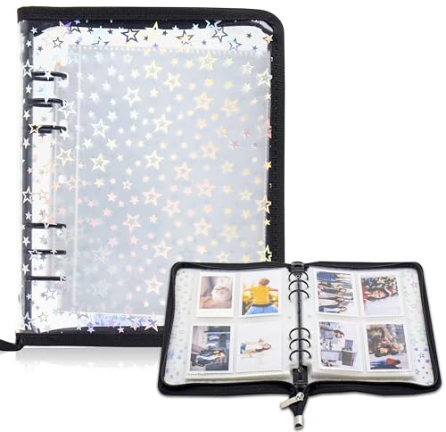 Kpop Fotokarten-Ordnerhalter mit 30 Innenseiten mit 4 Taschen, A5, 6-Ring-Cover, Album Buch mit Reißverschluss für die Organisation von Sammelkarten (Schwarz)