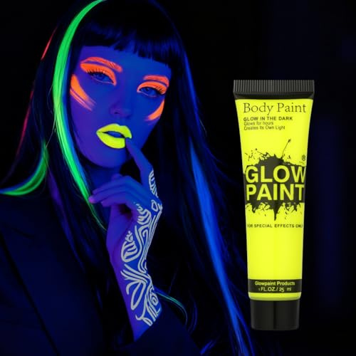 AOOWU Peinture Visage Corps, Peinture Corporelle, 25 ML UV Glow Tubes de Peinture Fluorescente pour Le Visage et Le Corps, Halloween Noël Maquillage Fluo, Jaune Fluo