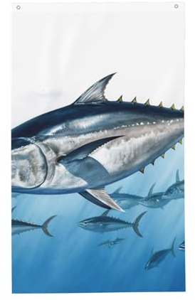Flaggen, 90 x 152 cm, doppelseitig, Banner, Blauflossen, Thunfisch, Thunnus, 200D, schwere Dekoration, Outdoor-Flagge, Willkommensflagge, mit Messingösen, Gartenflagge für Hochzeit, alle Jahreszeiten