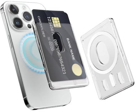 JYNXOR 1 pcs Transparenter Magnetischer Kartenhalter, Kompatibel mit MagSafe, Kompatibel mit iPhone 15-12 Serie – Sichere Handy-Geldbörse, Langlebige, Kristallklar, Magnetischer Kartenhalter 2-Karten