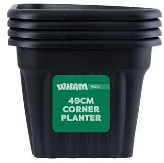 Wham Vista 4 x 49cm Corner Plastic Garden Planters | 100% Recycled Plastic | Weather Resistant & Lightweight | Indoor & Outdoor Use | Drainage in UK - Slate/Black