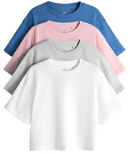 THE SET Mädchen Crop Fit T-Shirts aus Baumwollgemisch, 4er-Pack Pink/Blue/Grey/White Numeric_122