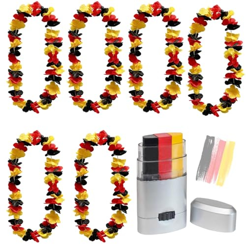 7 Stück Deutschland Fanartikel Blumenkette, Deutschland Hawaii Ketten Mit Schminkstift Fanartikel Deutschland Schminke schwarz, als Deko, Dekoration, Partydeko für Fußball, Fußball Europameisterschaft