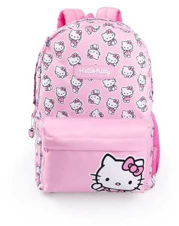 Hello Kitty Mädchenrucksack in Rosa | Schulrucksack mit Reißverschluss Motiv | Cartoon-Streetwear-Tasche für Kinder | Strapazierfähiger Rucksack für Alltag und Reisen