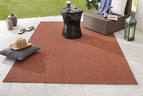 NORTHRUGS Indoor and Outdoor Rug Match 160 x 230 cm - Weatherproof Modern Plain All-Over Plain Design Runner for Balcony Patio Garden Conservatory Living Room Rug Waterproof in Terracotta