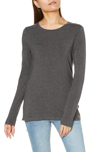 Amazon Essentials Women's Regular-Fit Long-Sleeve Crewneck T-Shirt (Available in Plus Size), Charcoal Heather, M