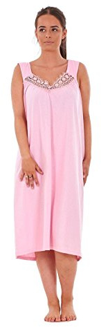 Malay Ladies Nightwear V Neck Plain 100% Cotton Sleeveless Long Nightdress M to XXXL Pink