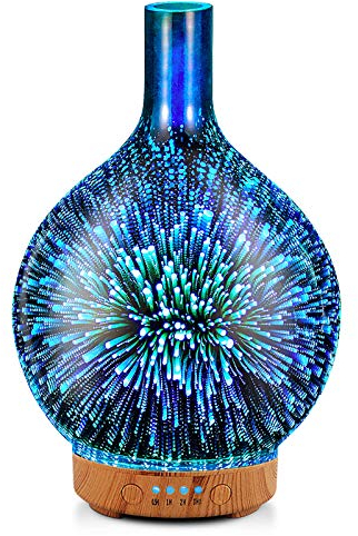 Porseme Essential Oil Diffuser 3D Glass Ultrasonic Aromatherapy Humidifier,7 Colours Changing Defuser, Cool Mist Humidifier with Timer, 100ml BPA Free Waterless Auto-off for Home