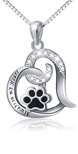 DAOCHONG S925 Sterling Silber Cute Pet Paw Print für immer Liebe Herz Anhänger Halskette Geschenk für Frauen Mädchen Pet Lovers, Box Chain 18 Zoll