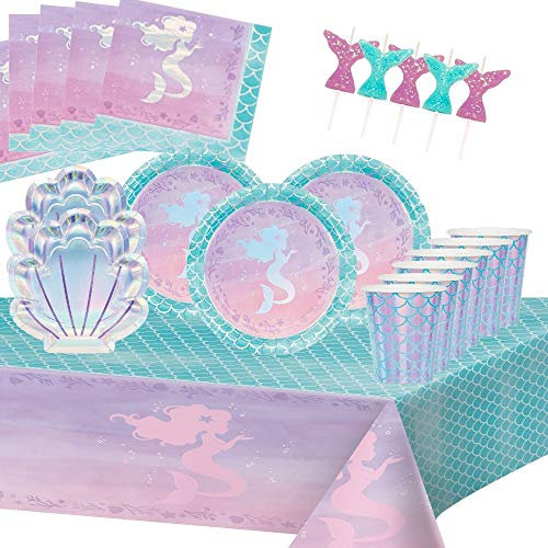 Generic Mermaids Party Mermaids the Sea 8 Children's Birthday Boy Decoration Dishes 1 Nappe 8 Plates 8 Cups 16 Table Towels