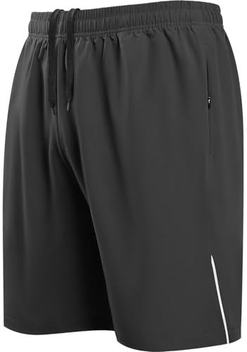 HMIYA Running Shorts Herren Sporthose Kurz mit Taschen | Atmungsaktiv Schnelltrocknend mit Reißverschlusstaschen,Mesh-Einsatz und elastischem Bund für Running,Gym und Schwimmen