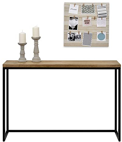 Table d'entree Console iCub Big Wood industriel vintage bois 3cm et métal Noir 100x30cm. 80cm haute