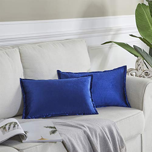 OMMATO Kissenbezug 30x50 cm Blau Kissenbezüge Samt dekorative Kissenhülle 2er Set Dekokissen für Sofa Schlafzimmer Wohnzimmer Auto