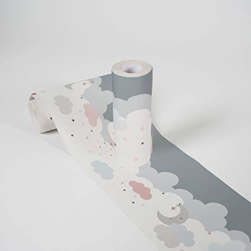 A.S. Création selbstklebende Bordüre - Folienbordüre mit kinderfreundlichen Motiven in Grau, Rosa und Weiß - auf 5,00 m x 0,155 m je Rolle