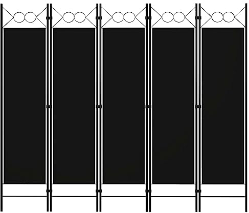 vidaXL Raumteiler Klappbar Freistehend Trennwand Paravent Umkleide Sichtschutz Spanische Wand Raumtrenner 5-TLG. Schwarz 200x180cm Eisen Stoff