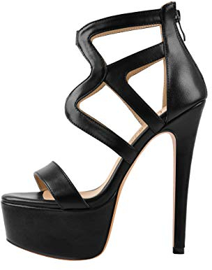 Only maker Damen Sandaletten High Heels Riemchensandalen Plateau Stiletto Sandalen Reißverschluss Lederoptik Schwarz 45 EU