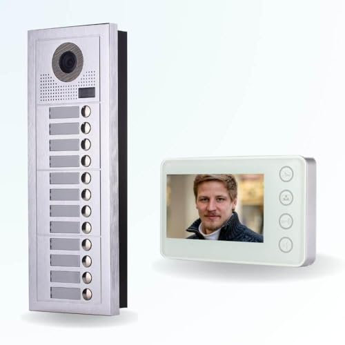 BT Security Portier interphone vidéo Modern 2 Fils - 10 Appartements - 10 écrans Blancs