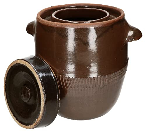 KOTARBAU® Keramik Gärtopf 30L Gurkentopf mit Deckel Steinzeug Sauerkrauttopf Keramiktopf Steinguttopf Einmachtopf Steingut Steinzeuggefäß Tontopf Braun