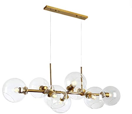 ZRABCD Lámpara Colgante Luz Araña Luz de Techo Mid Century 110Cm Bola de Cristal, Dorada 8-S Colgante Largo Creative Island S Cristal Transparente Esférico E27 Decoración Colgante,Dorado,Transparente
