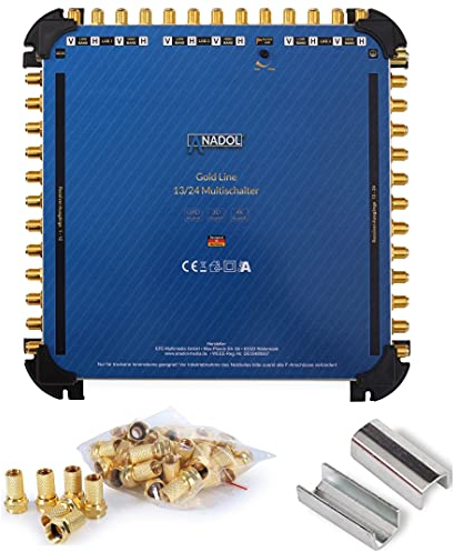 [Test 2X SEHR GUT*] Anadol Gold Line 13/24 Multischalter - für 3 Satellit & 24 Teilnehmer - Sat Switch, sparsam Multiswitch - Digital, 4K UHD, externes Netzteil + Aufdrehhilfe + 37 F-Stecker