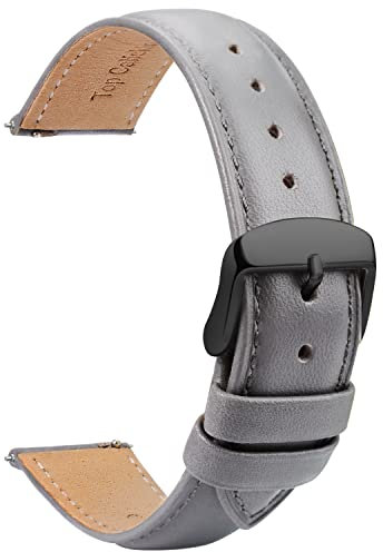 TStrap Leder Uhrenarmbänder 22mm - Ersatz Weich Grau Schnellverschluss Uhrenarmband - Smartwatch Armband für Herren Damen - Sportarmband mit Dornschließe - 14mm 16mm 18mm 19mm 20mm 21mm 23mm 24mm