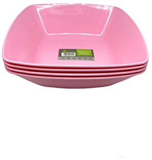 ECO Durable Medium Plastic Square Bowls Set of 4 | 19cm x 19cm – Cereal Bowl for Kids | Reusable Square Bowls for Parties | BPA-Free Stackable Plastic Serving Bowls (Pink, Medium)