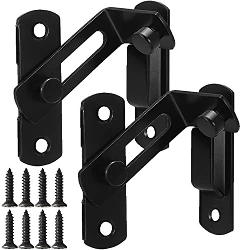 2 Pcs Door Lock Bolt Stainless Steel Door Latch Sliding Barn Door Lock Flip Gate Latch 90 Degree Right Angle Bedroom Door Lock for Toilet Shed Door Window Wine Cabinet Pet Gate Closet Door Black(L)