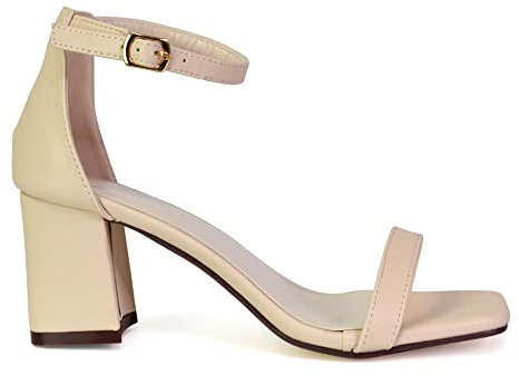 ESSEX GLAM Womens Low Mid Block Heel Sandals Ladies Strappy Ankle Strap Square Toe Heeled Sandals Size 3-8