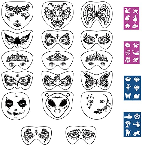 21 Stück Gesicht Schminkschablonen Kraeoke Farbzeichnung Schablonen Kinder Temporäre Tattoos für Geburtstag Schminke Partys Halloween