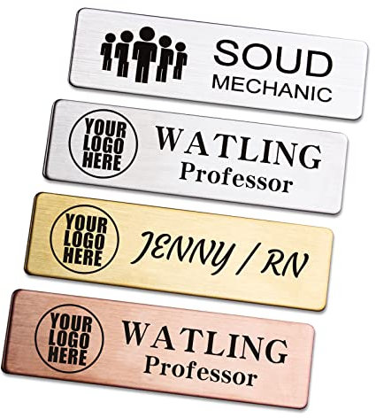 Individuelle Metallgravur mit Logo/Namensschilder, Abzeichen für Business, personalisierte ID-Tag mit Nadel, magnetisch, selbstklebende Rückseite, klar und leicht zu lesen.