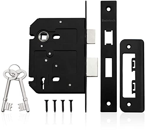 Bwintech 1 PCS 3 Lever Matt Black Mortice Sashlock 75mm (3 Inch), Door Lock with Key for Internal Doors, Reversible Catch