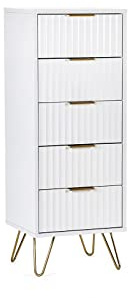 Julian Bowen Murano 5 Drawer Tallboy - White Chests | Modern Drawer Storage Organiser, 5 Drawers, Dresser for Bedroom, Living Room & Hallway