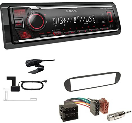 Kenwood KMM-BT408DAB 1-DIN Digital Media Receiver Autoradio DAB+ Bluetooth USB Einbauset passend für FIAT Barchetta 1995-2005 schwarz