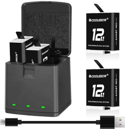 COOLSHOW Hero 11 Batteria Enduro Hero 10 Batteria Hero 9 Enduro 2 pezzi con Hero 11 Hero 10/9 Batteria Caricabatterie Enduro Compatibile con GoPro Hero 11 Black,GoPro Hero 10 Black,GoPro Hero 9 Black
