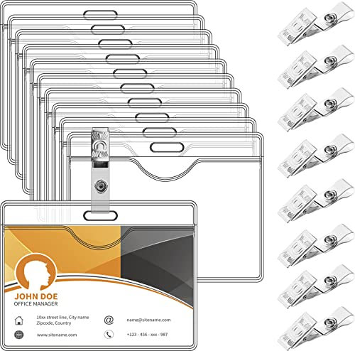 Porta badge in plastica, 50 pezzi, con nome, impermeabile, trasparente, con badge e 50 clip in metallo, per etichette personalizzate