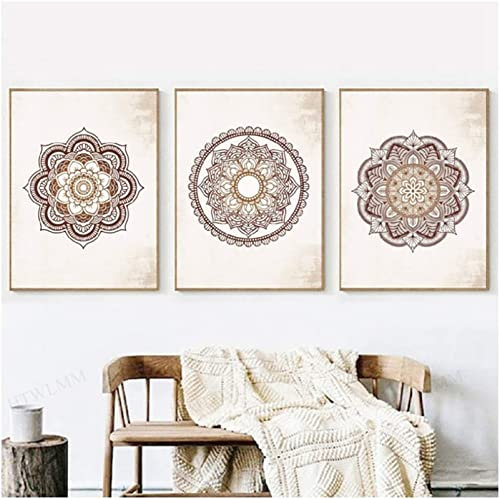 HTWLMM Mandala Braun Leinwandbild Wandbilder Wohnzimmer Schlafzimmer Wanddekoration Bild,Leinwand Bilder Kunstdruck Decor Rahmenlos (3X40X60CM)