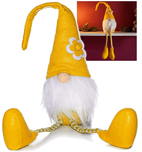 alles-meine.de GmbH lustiger Wichtel/Zwerg 63 cm groß gelb - mit Blume - für Sommer & Winter - Weihnachten - Plüschtier/Kantenhocker/Türstopper - Weihnachtswichtel - F..