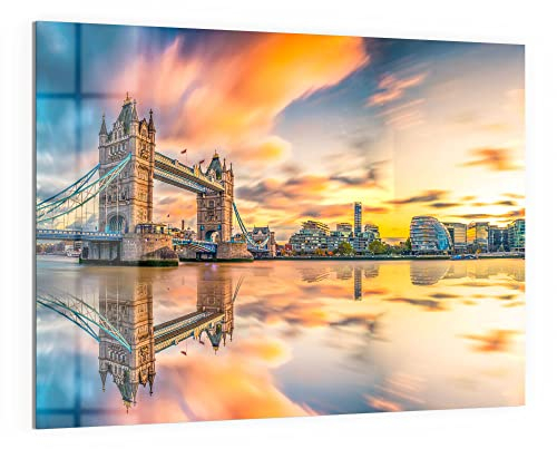 DEQORI Glas-Magnettafel | 120x90 cm groß | Motiv Tower Bridge und Themse | Memo-Board aus Glas | Magnetboard inkl. Magnete, Stift & Tuch für Küche & Büro | Tafel magnetisch & beschreibbar