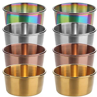maiwalk Stainless Steel Small Sauce Dishes Dipping Bowls Seasoning Individual Round Condits Cups Ramekins Dip Serving Sushi Cereal Salad Appetizer Bowls 8 Pack 2.56 inch (Multicolor, 2.8 oz)