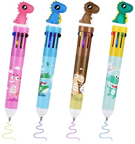 OFFCUP Retractable Kugelschreiber, 4 Stück Mehrfarbiger Kugelschreiber, 10 in 1 Versenkbare Kugelschreiber, Dinosaurier Kugelschreiber, Mehrfarbige Kugelschreiber für Studenten Kinder Büro Schulbedarf