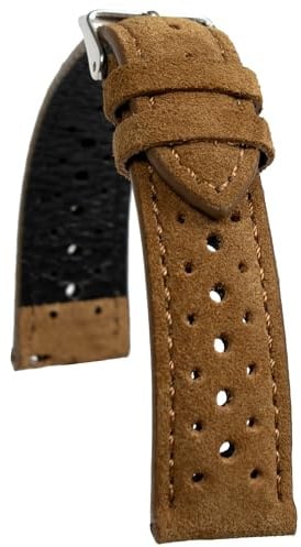 AIMVALUE Uhrenarmband aus Wildleder Rally Racing Braun 18 mm 20 mm 22 mm 24 mm Vintage für Herren Damen Wildleder perforiert gepolstert mit atmungsaktivem Schnellverschluss